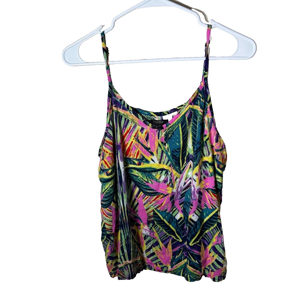 Toxik3 Tank Top Women's Large Round Neck Floral Sleeveless Cami Shirt Colorful